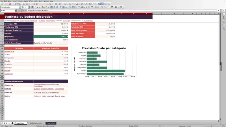 Aperçu de Budget décoration événement Excel : modèle de suivi 2026