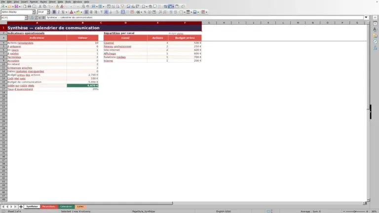 Aperçu de Calendrier communication événement Excel : modèle 2026