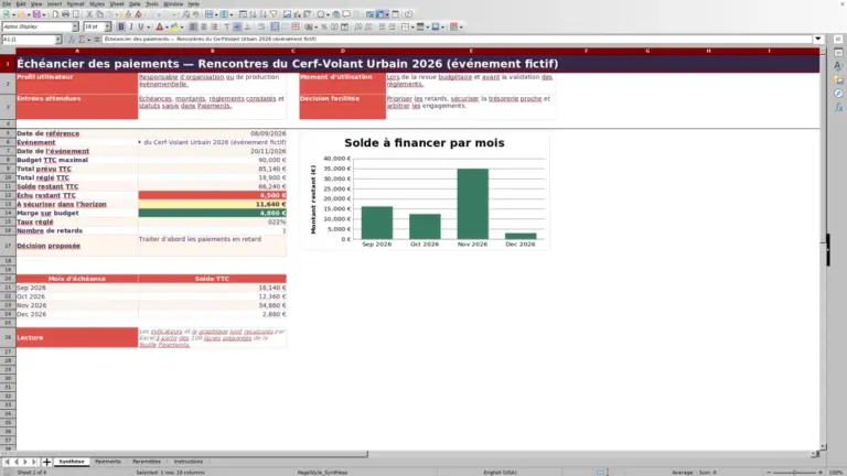 Aperçu de Échéancier de paiements événement Excel : modèle 2026