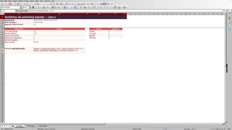 Aperçu de Planning équipe jour J Excel : modèle opérationnel