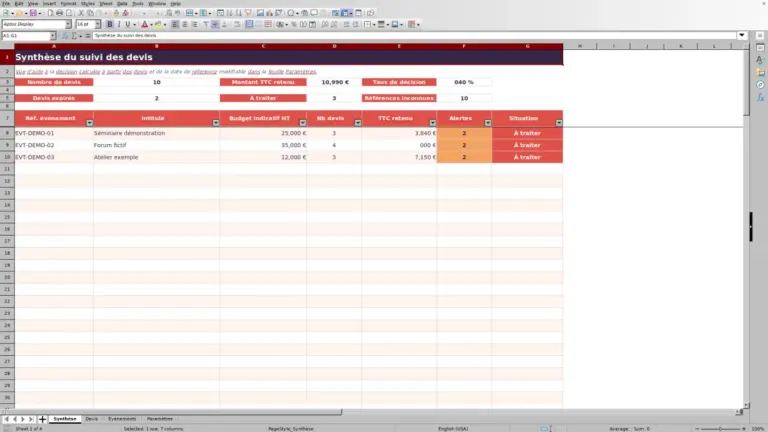 Aperçu de Suivi devis événement Excel : organiser les offres en 2026