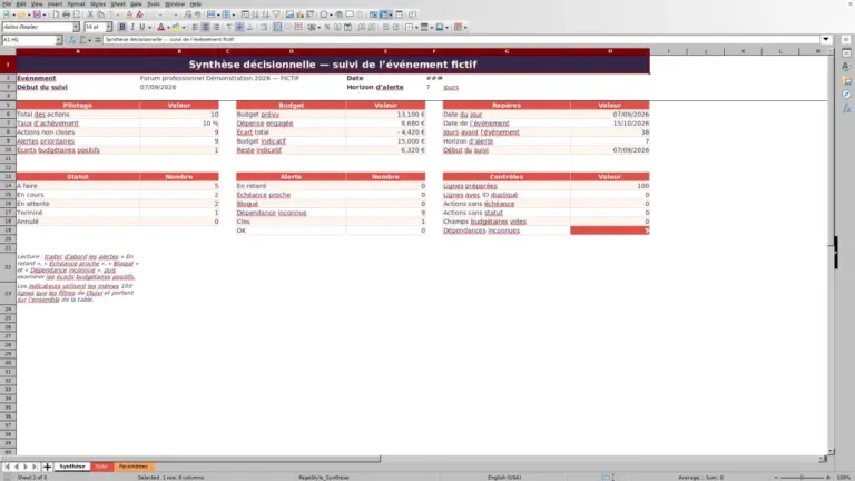 Aperçu de Tableau de suivi événement Excel : modèle opérationnel 2026